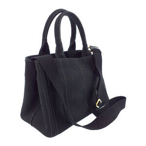Prada handles canvas Tote 2way handbag Canapa Black top